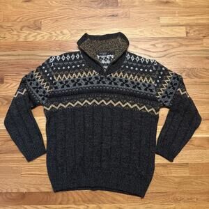 Mens Jumper Large Size JULIANO Grey Argyle Wool Italy Henley Sweater Pullover